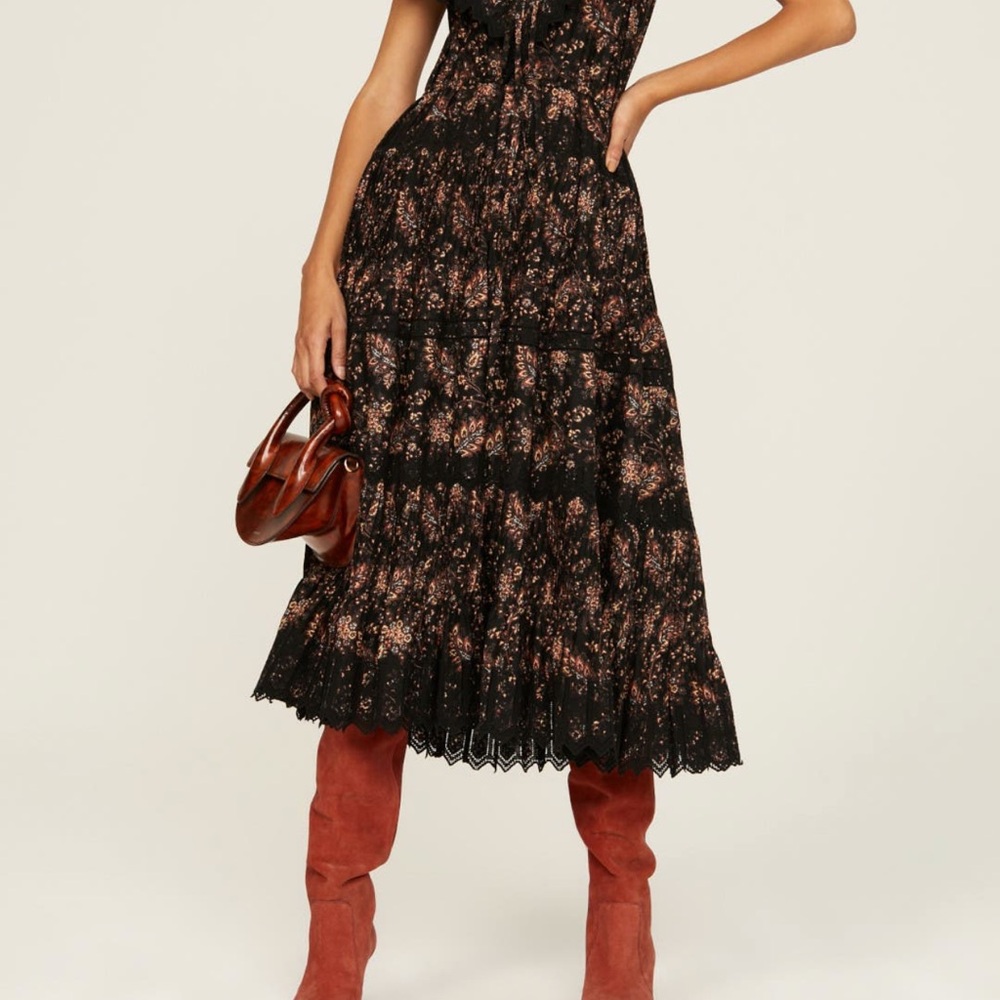 Ulla Johnson Black and Brown Floral Midi Dress - Picture 13 of 14